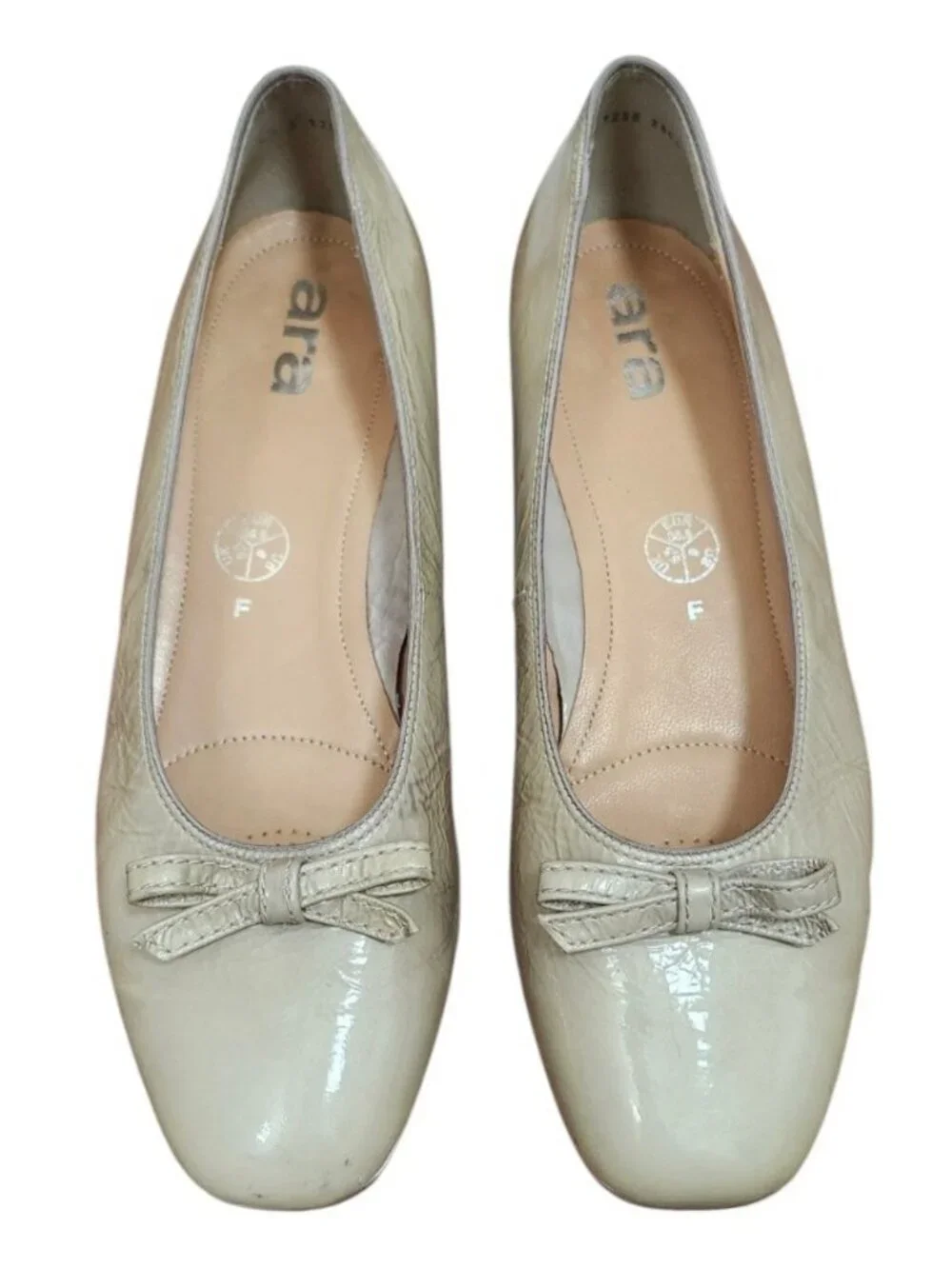 Ara Women’s Beige Leather Ballet Flats Bow Comfort Low Heel Shoes US 8 EU 38.5